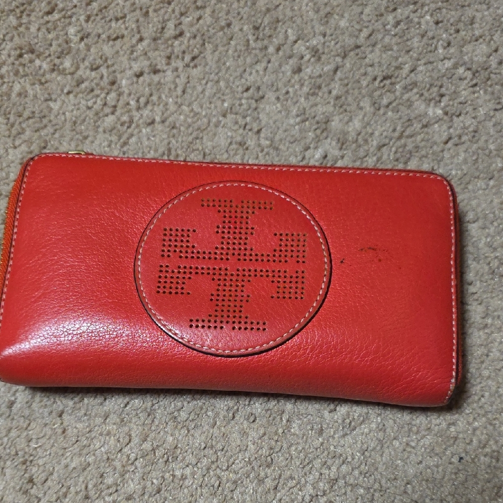 Tory Burch Vibrant Red Leather Clutch